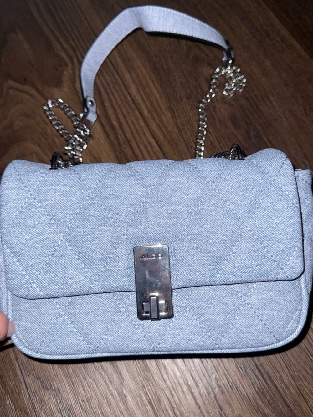 Classic Quilted Denim Crossbody Bag - Light Blue